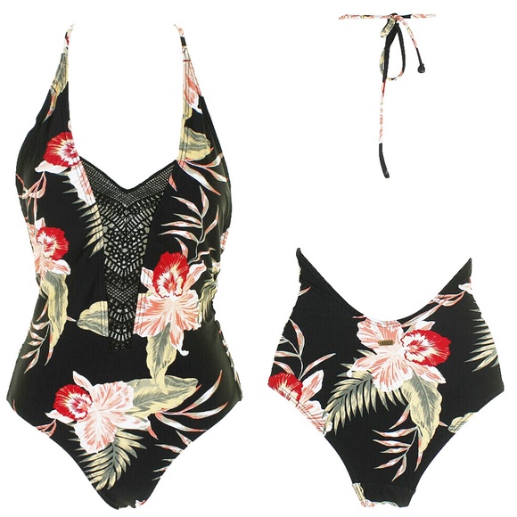 Roxy Women's Sea Lovers Tropical Palm Print Floral One Piece Swimsuit Small - Picture 2 of 6